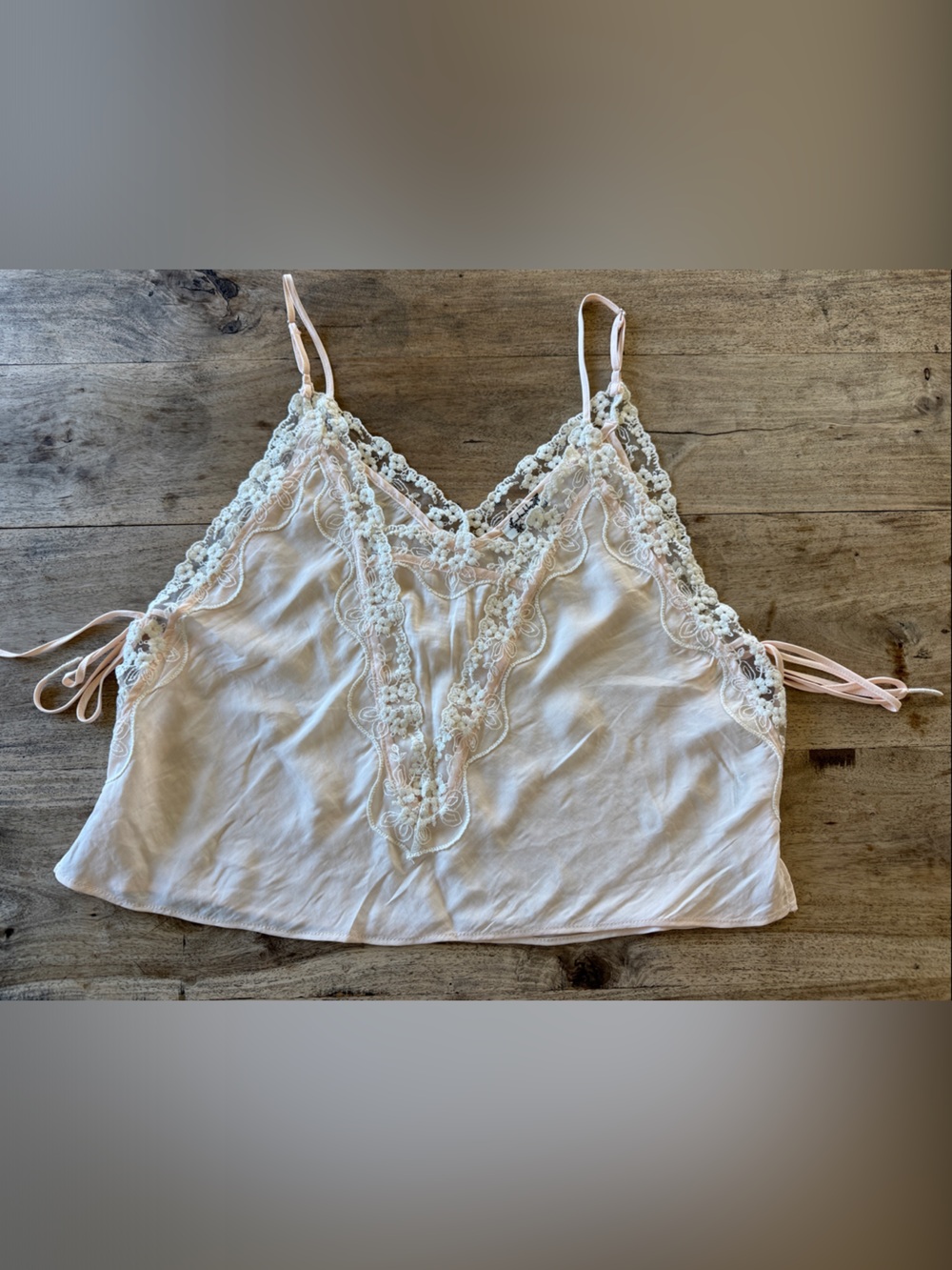 Free People Lace-Trim Satin Cami in Pale Pink